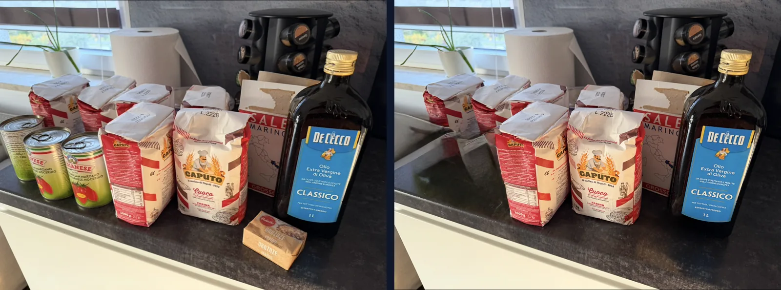 Zdjęcie blatu przed i po użyciu Clean Up
